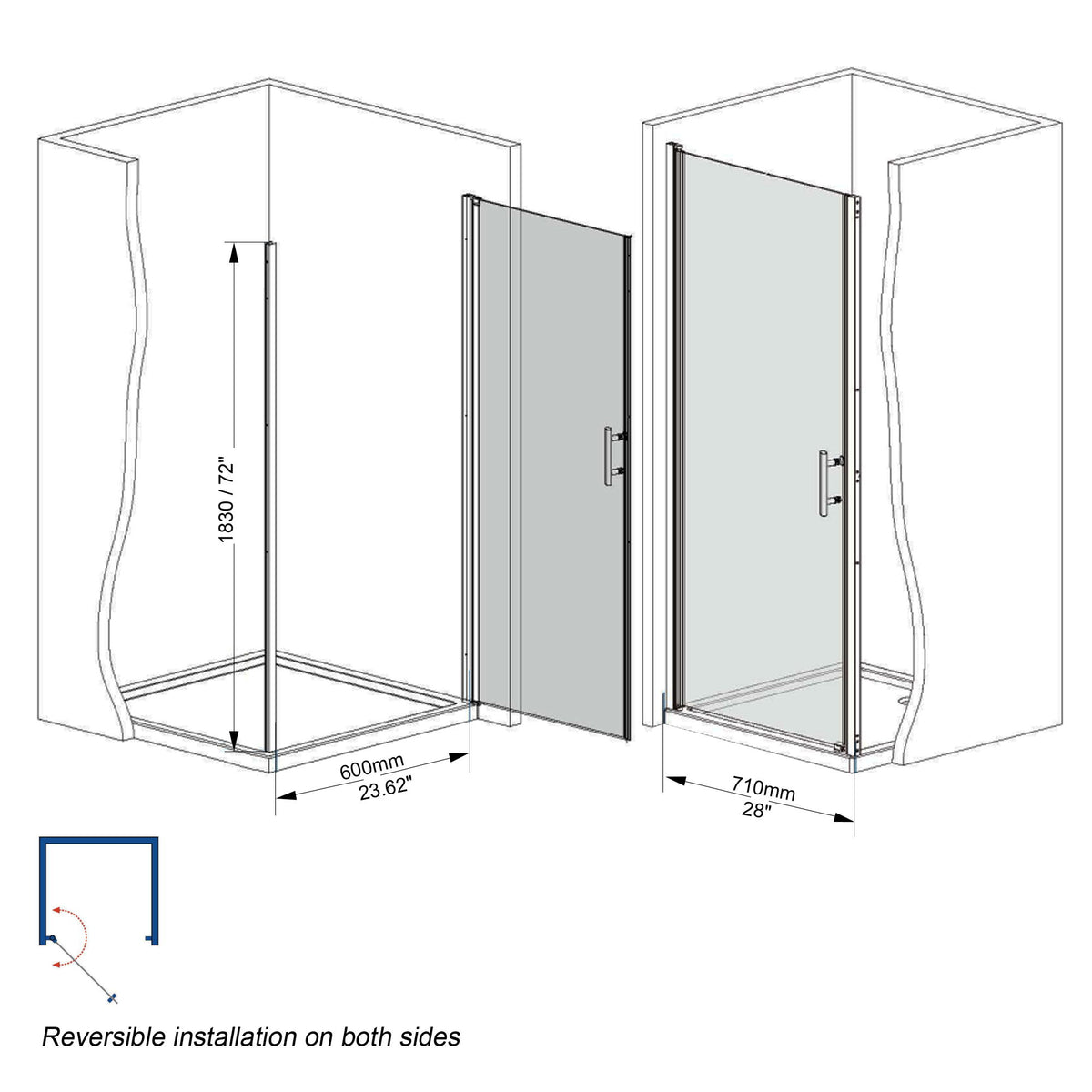 Shower Door, Tempered Glass With Safety Film - Chrome
