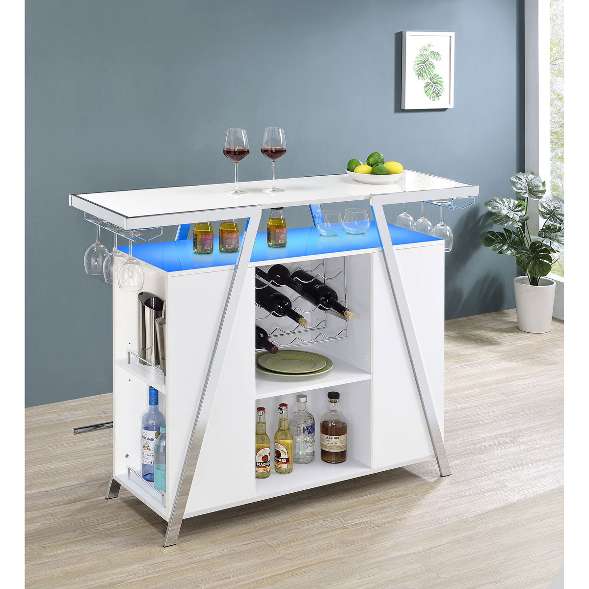 Katia - Wine Cabinet With LED Home Bar, 12 Bottle Storage - Gloss White