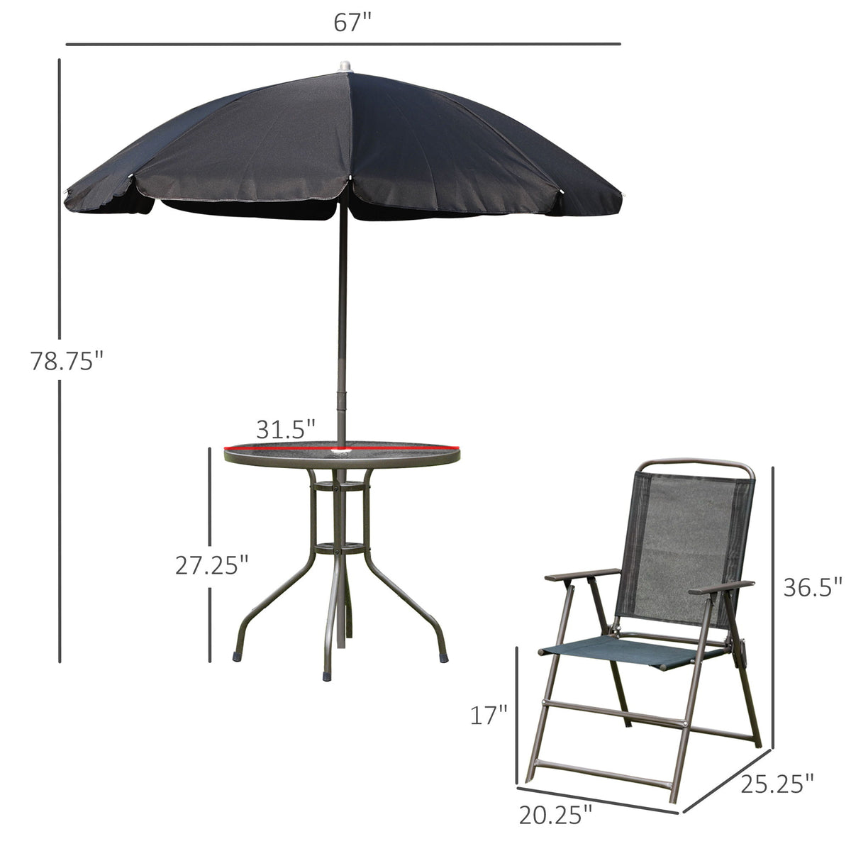Outsunny - Juego de comedor para patio con sombrilla, sillas plegables y mesa de comedor, juego de muebles para patio exterior