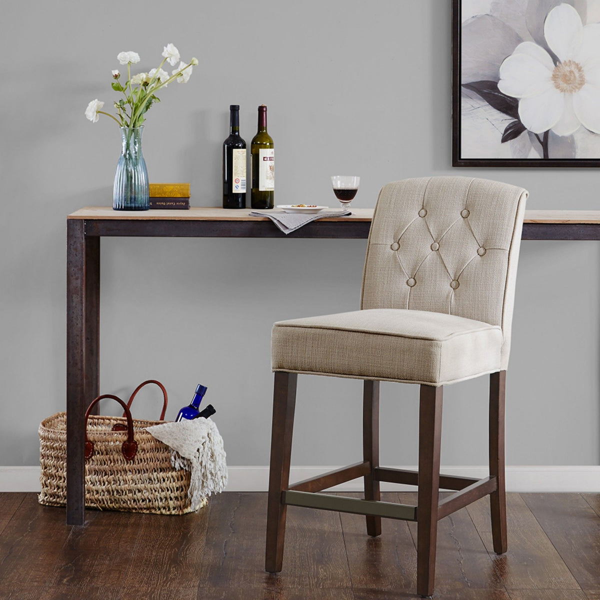 Tufted Counter Stool With Tufted Back - Tan