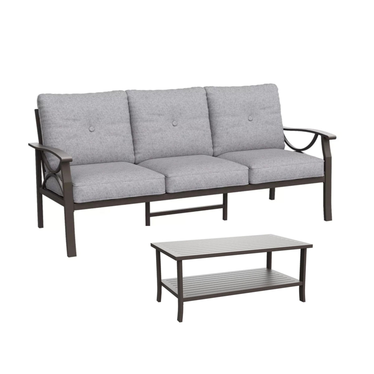 2 Piece Outdoor Patio Set With 3 Seat Sofa And Rectangular Coffee Table - Gray / Khaki