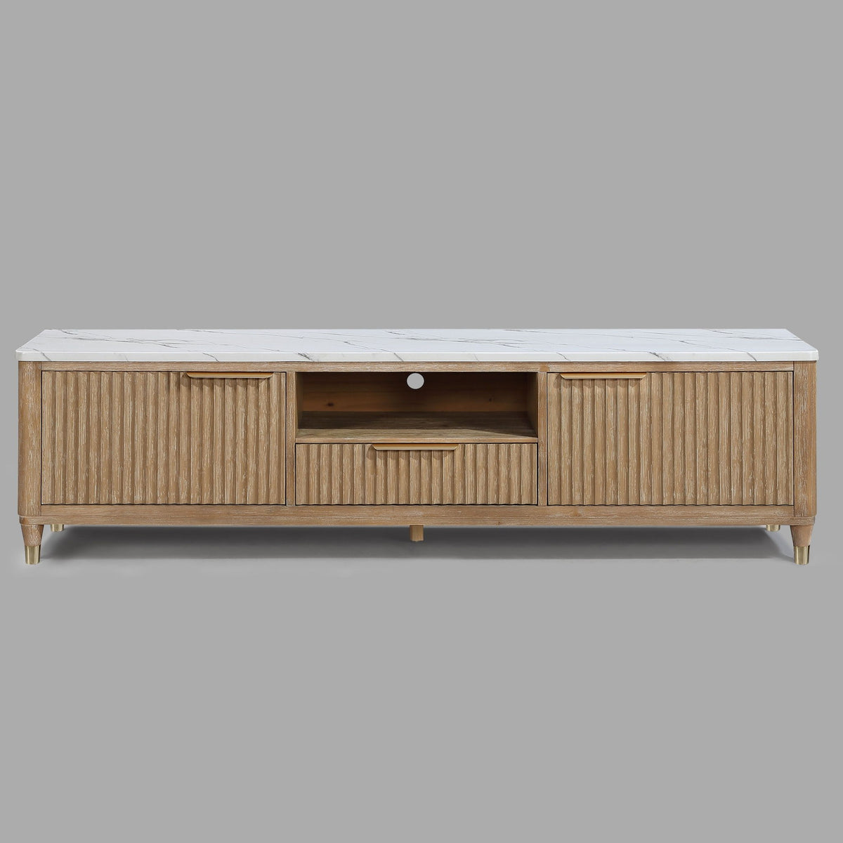 Fluted TV Stand With Accents - Natural Wood / White