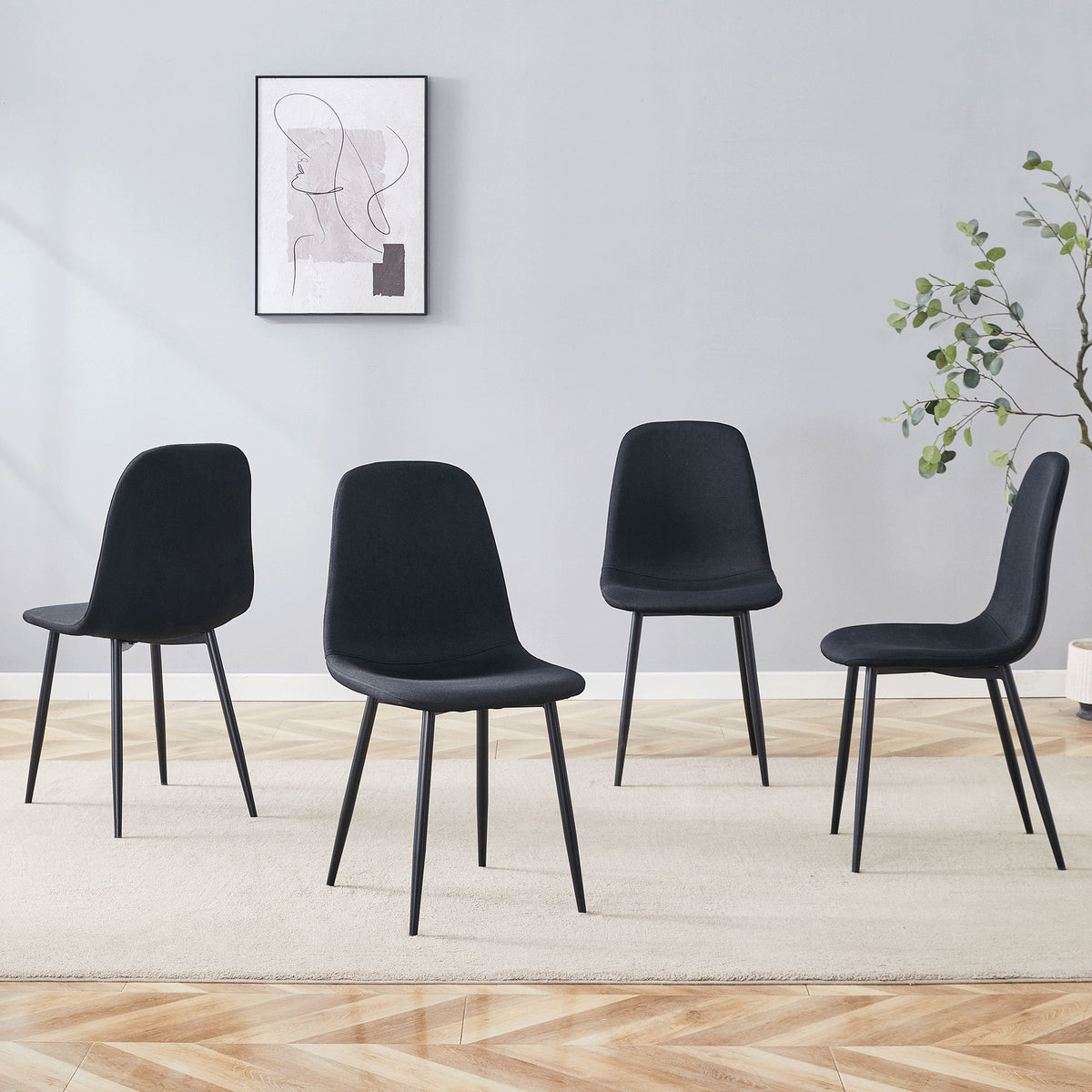 Modern Medieval Style Cushioned Side Chairs Set With Metal Legs For Kitchens