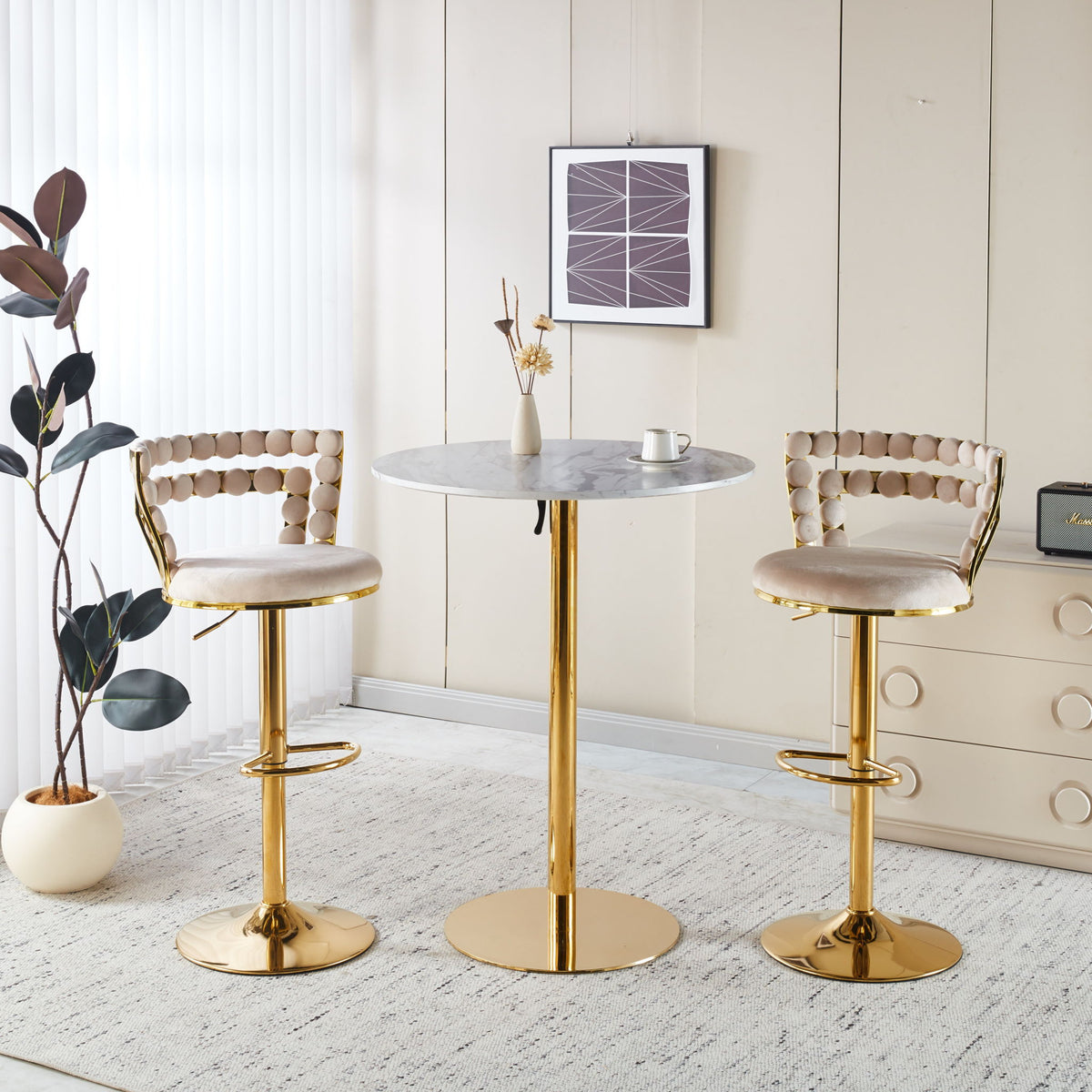 Modern Bar Chair With Iron Tube Legs, Soft Cushions And Comfortable Backrest (Set of 2)
