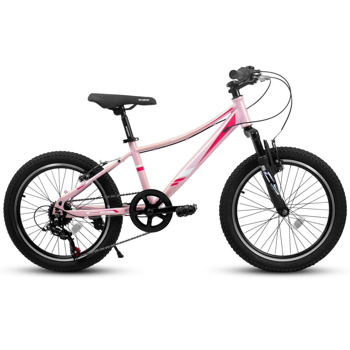 20" Children's Bicycle Shock Absorbing Front Fork 7 Speed V Brakes Mountain Tire Boys And Girls Kids Bike For Outdoor Adventure - Pink