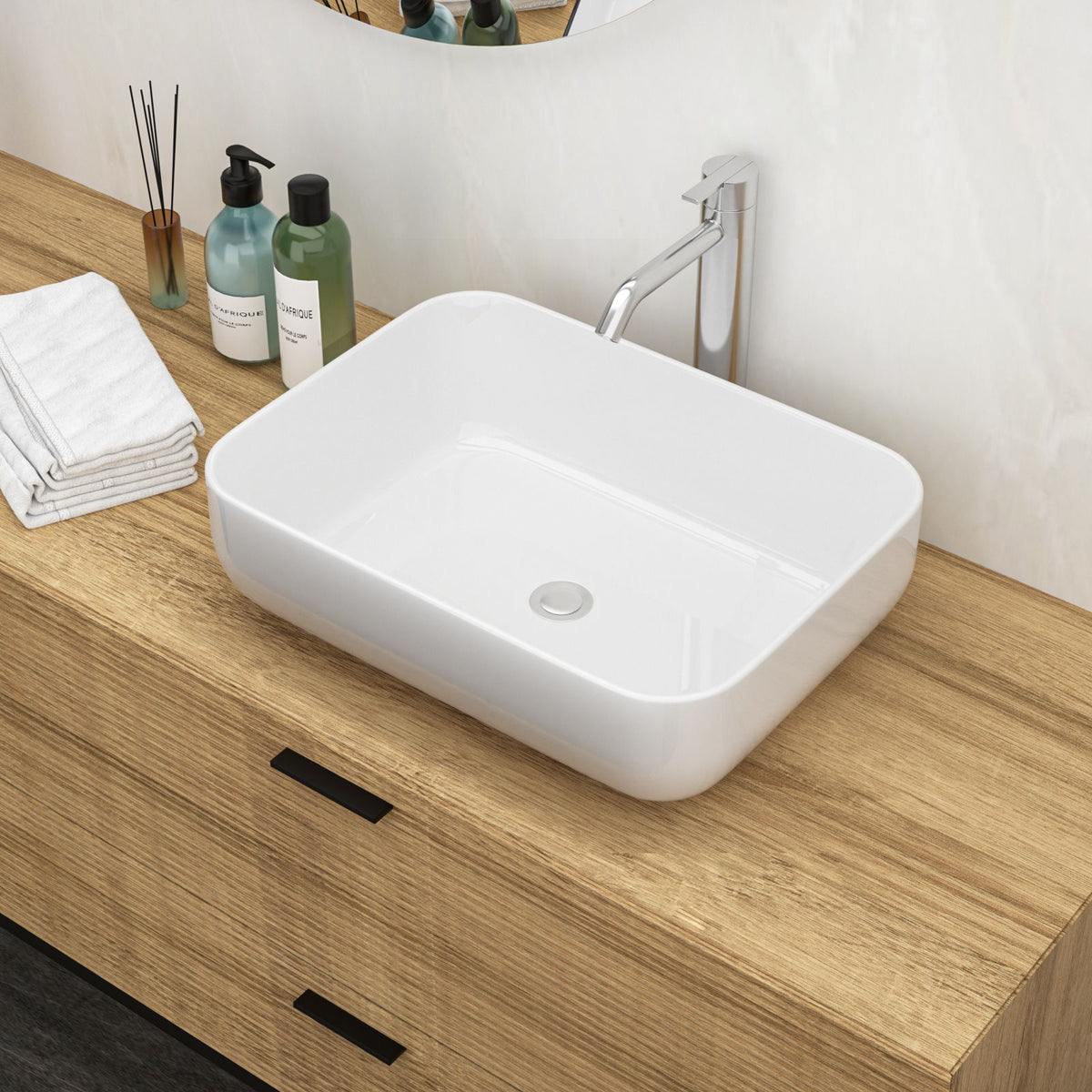 Rectangular Vessel Bathroom Sink, Modern - White