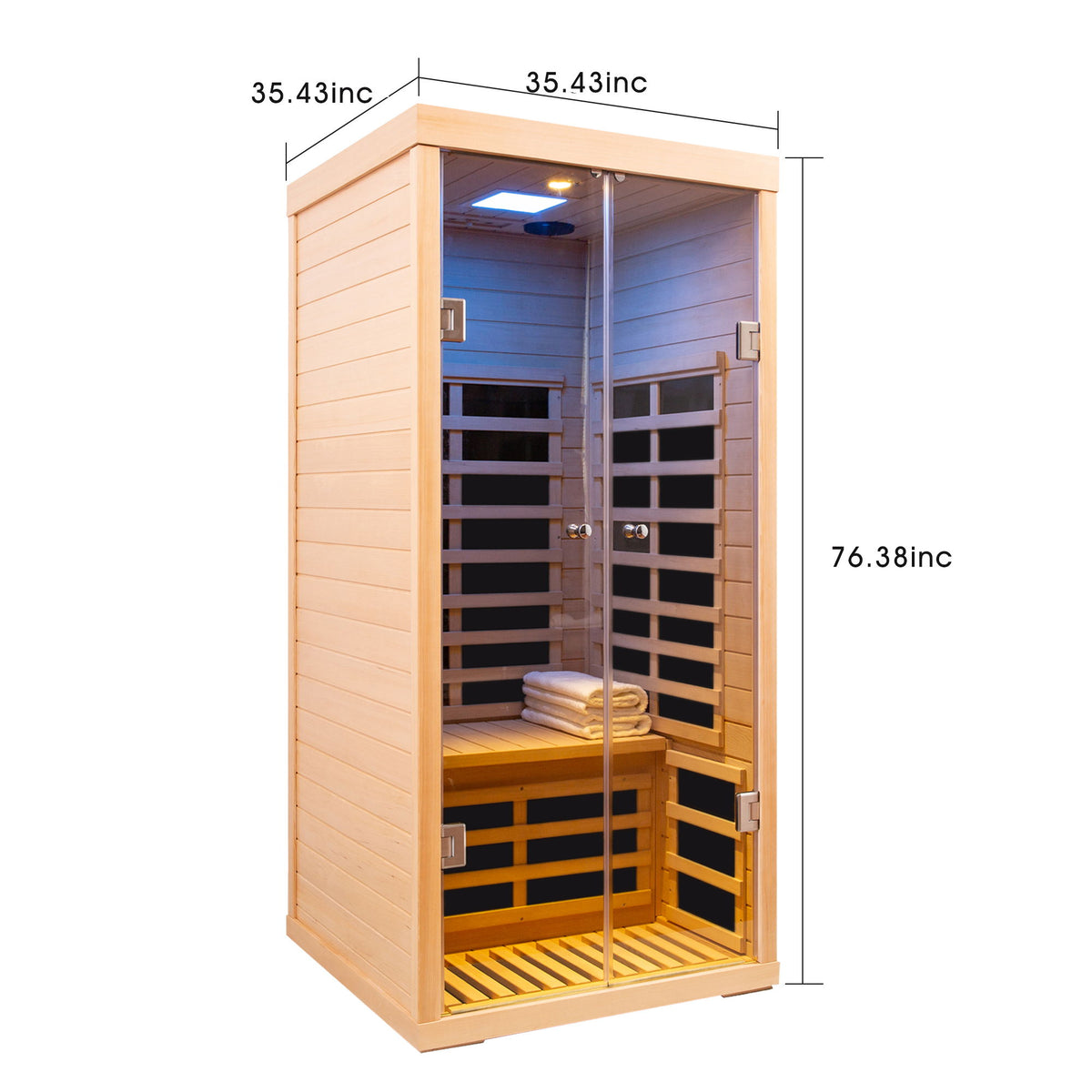 Low EMF, Wide Space Hemlock Double Doors Great Glass Luxury Indoor Far Infrared Sauna Room