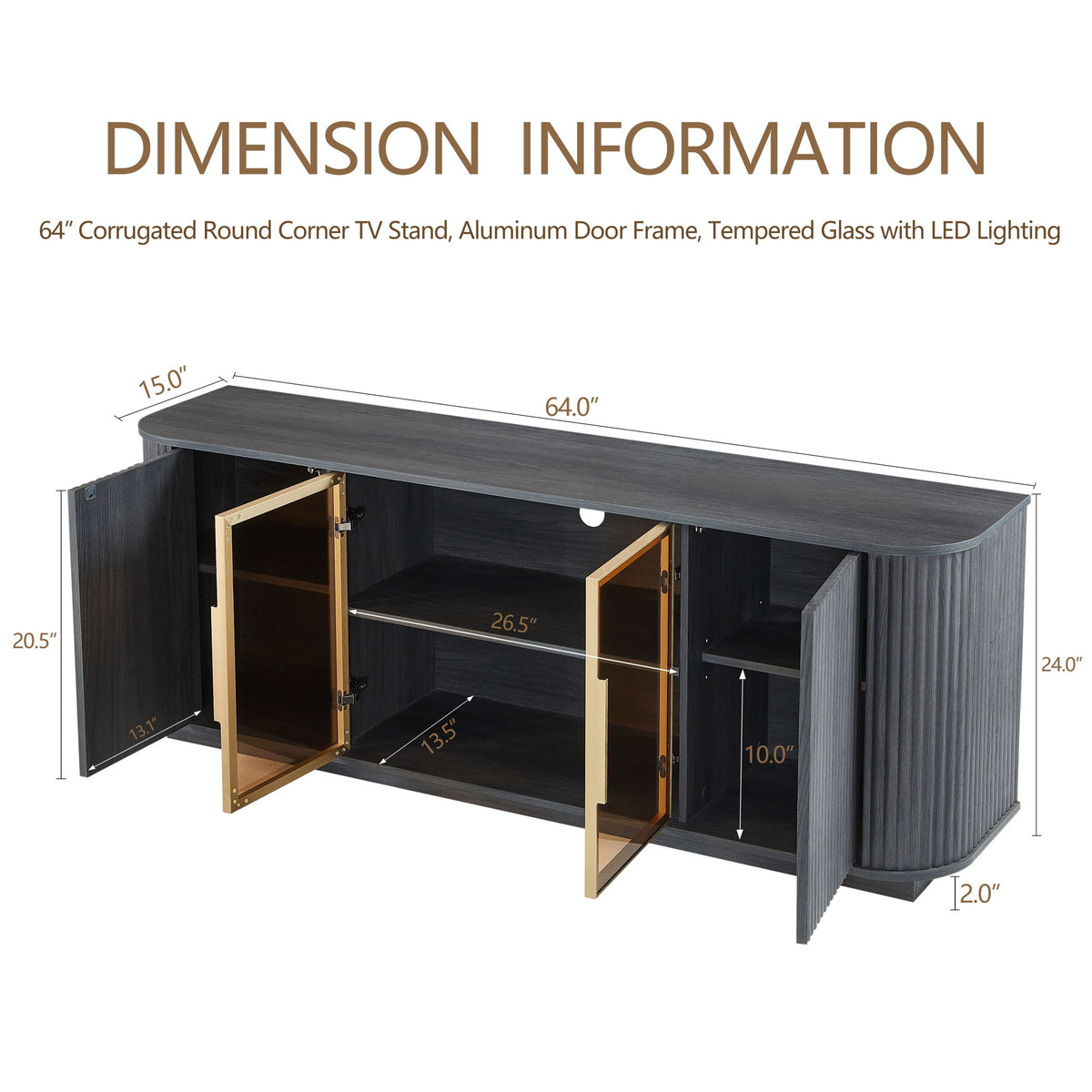 Modern 64" Wavy TV Cabinet With LED Lights - Black