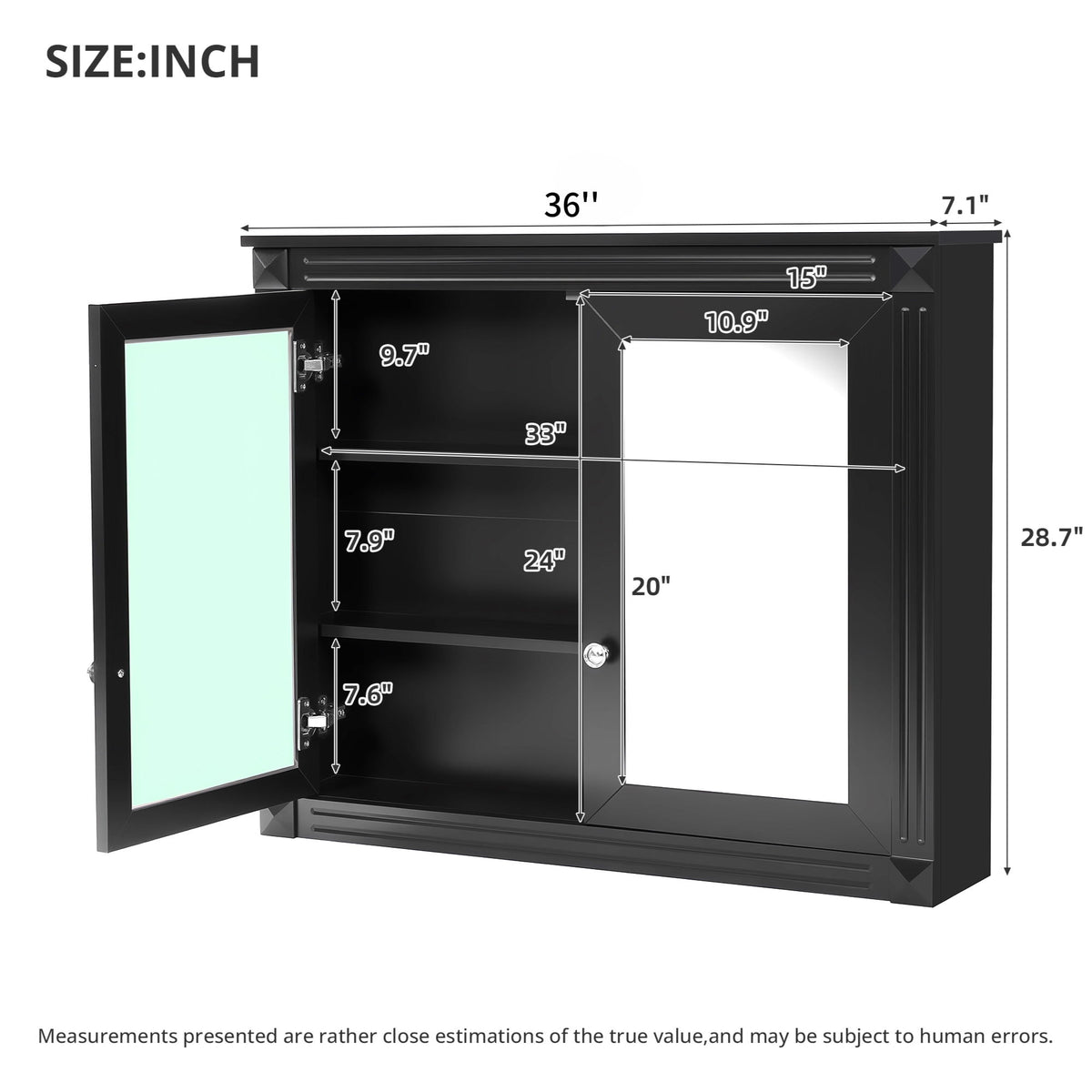 Wall-Mounted Medicine Cabinet With 2 Mirrors, Adjustable Shelves