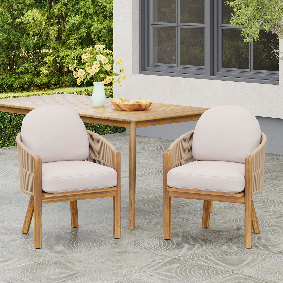 Grotta - Outdoor Dining Arm Chair (Set of 2) - Teak / Beige