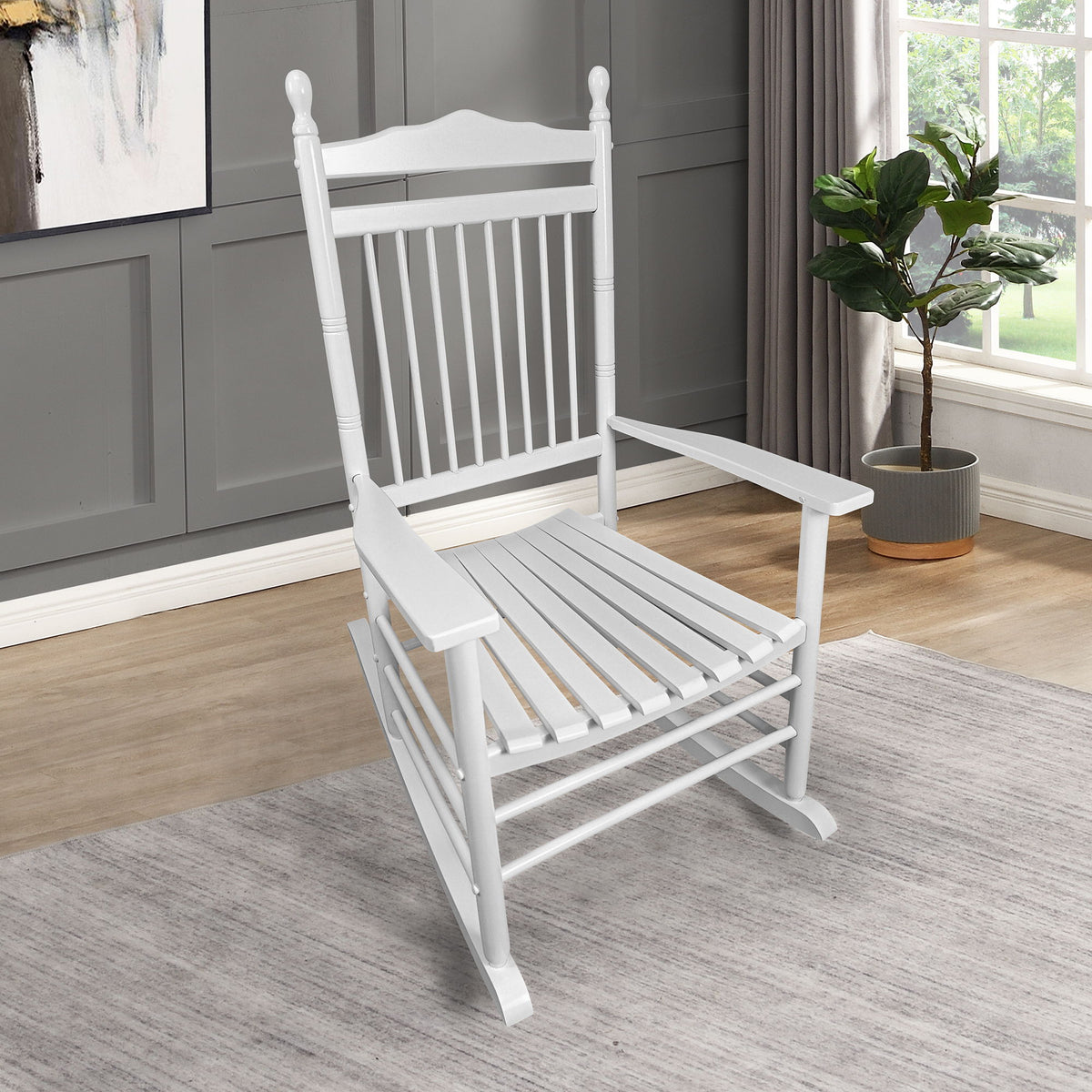 Balcony Porch Adult Rocking Wood Chair - White