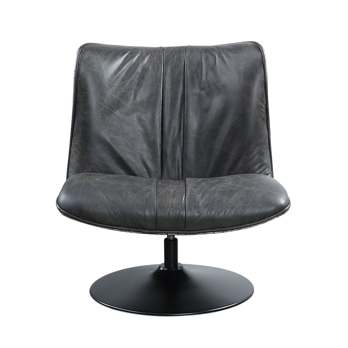 Piotr - Silla decorativa giratoria de cuero de grano superior - Negro