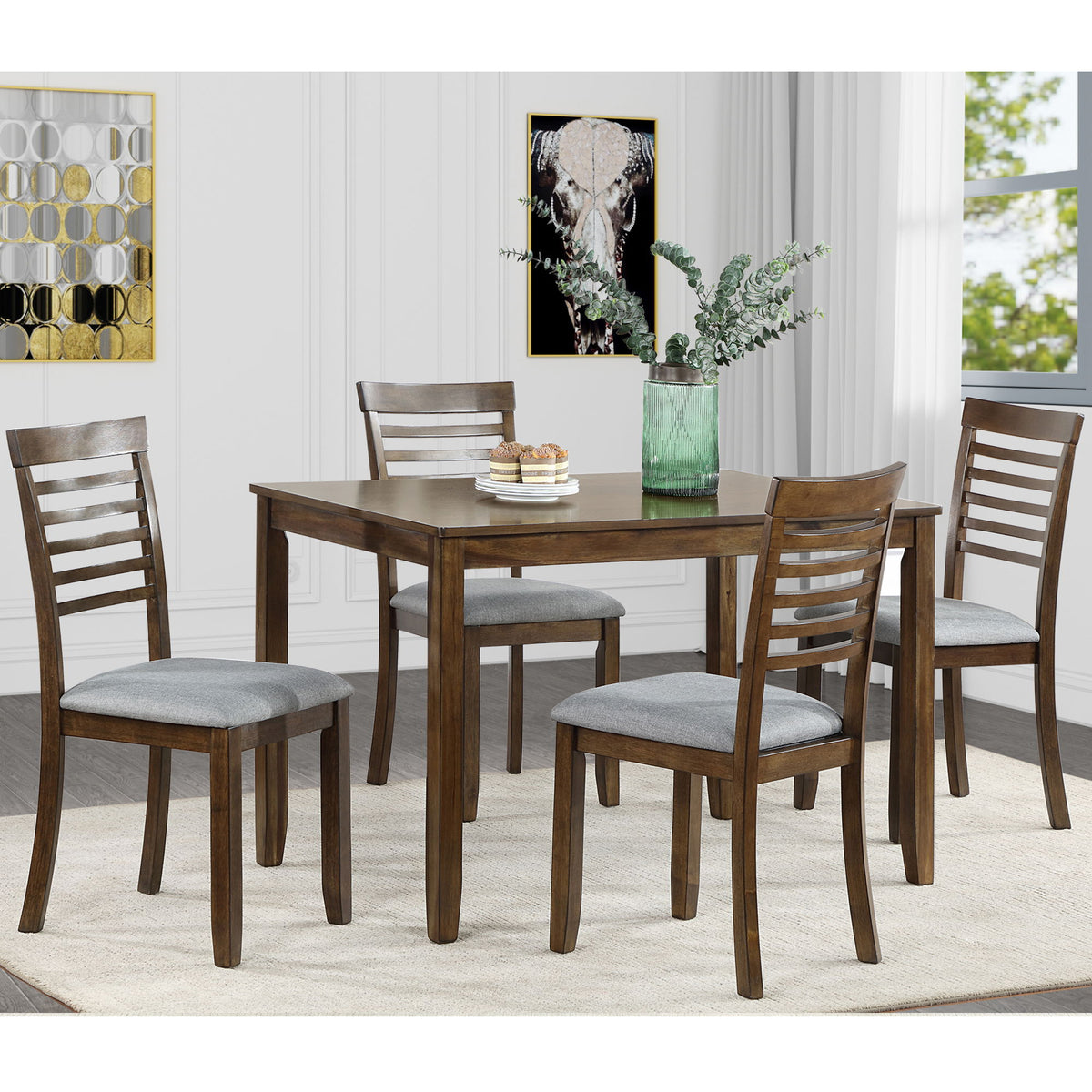 5 Pieces Modern Dining Set, Rectangular Wooden Dining Table With 4 Upholstered Chairs
