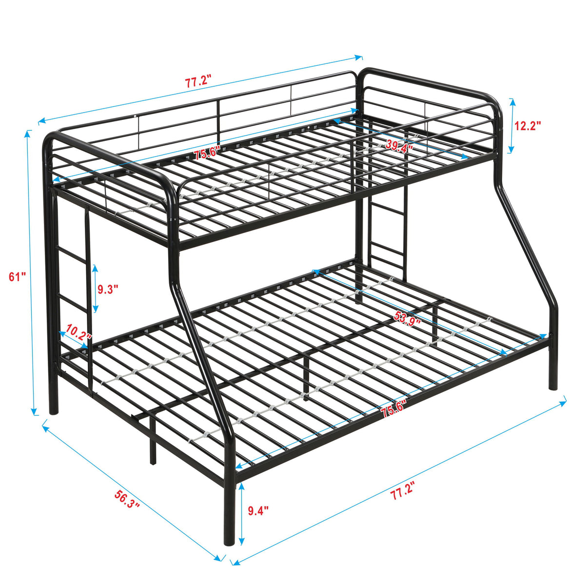 Modern Twin Over Full Metal Bunk Bed With Trundle And Dual Side Ladder And Metal Design - Black / Brown