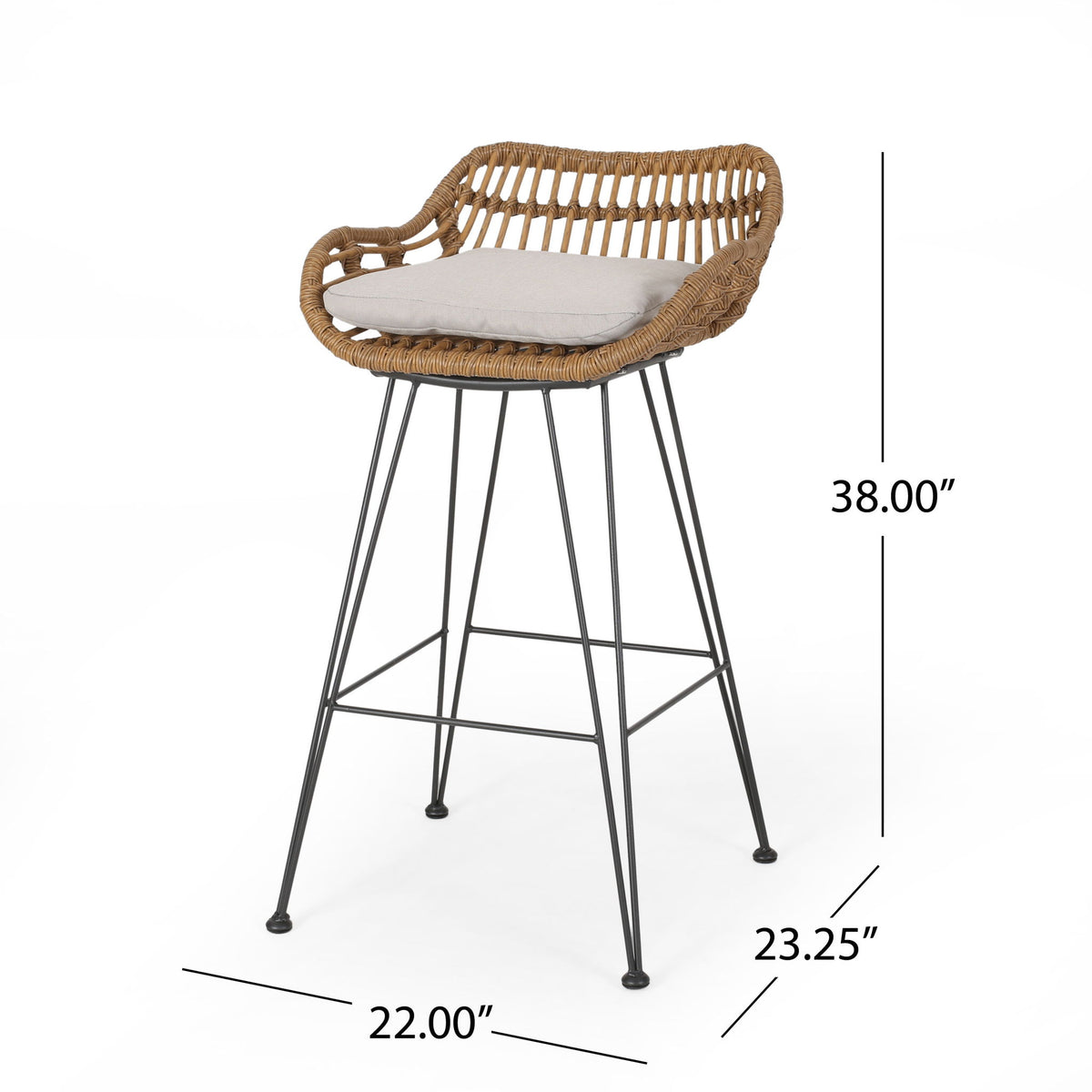 Outdoor Rattan Bar Chair With Metal Legs - Brown