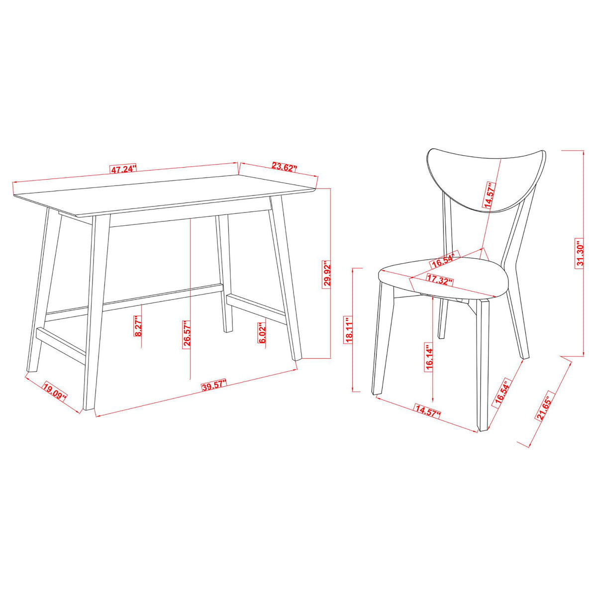 2 Piece Writing Desk Set With Chair - Brown