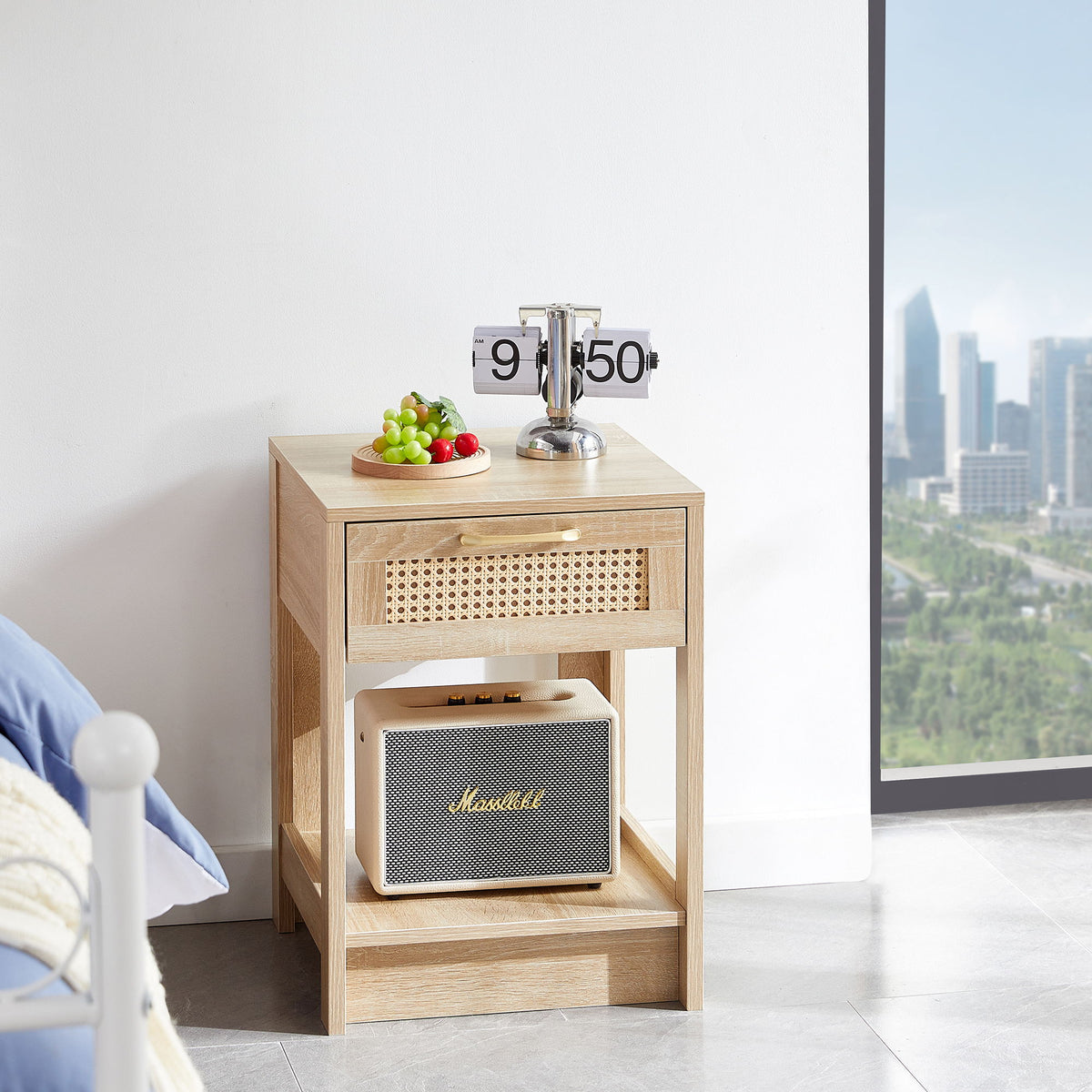 Mesa auxiliar de ratán de 40 cm con cajón, mesita de noche moderna, mesa auxiliar para sala de estar y dormitorio