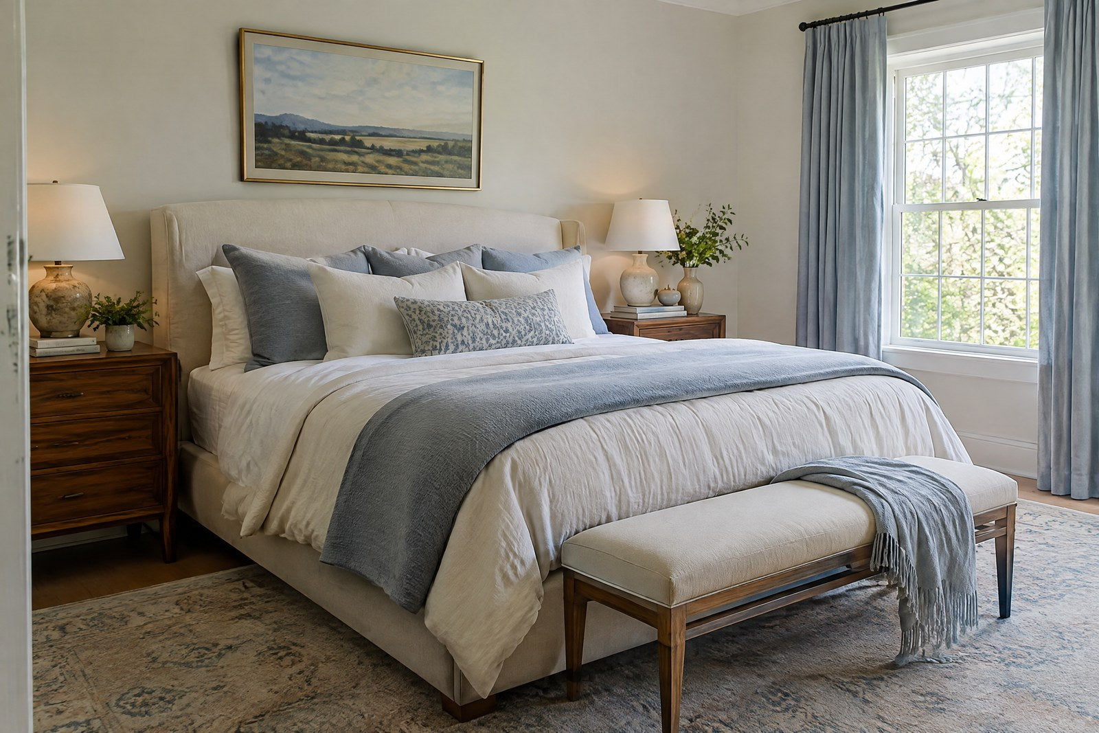 Restful bedroom with coordinated furniture