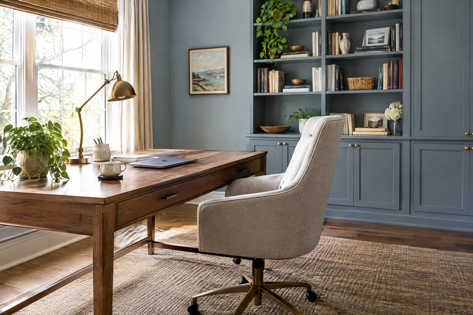 Inviting home office with practical storage