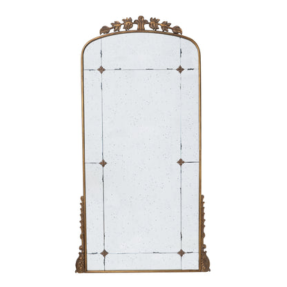 Lujoso espejo de cuerpo entero, espejo de pie de metal antiguo para sala de estar y dormitorio, dorado.