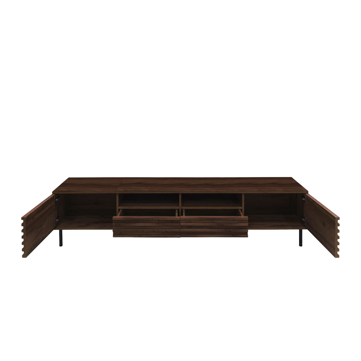 TV Stand For TVs Up To 85" With Closed Storage, Soft Closing Hinges - Walnut