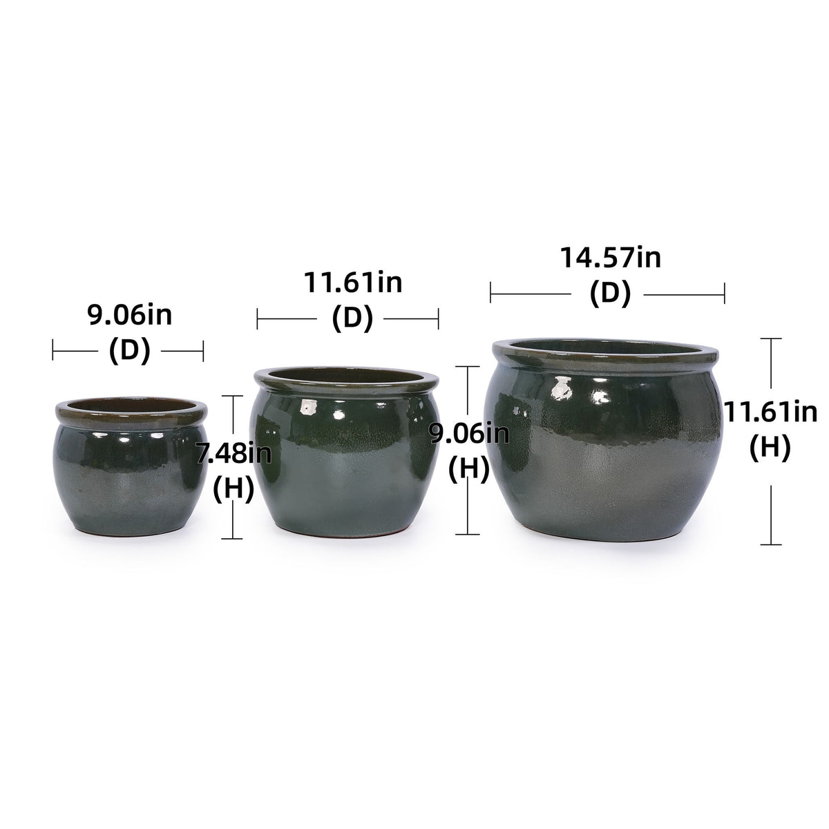 3 Pieces Ceramic Flowerpot, Planter For Patio, Garden Or Windowsills