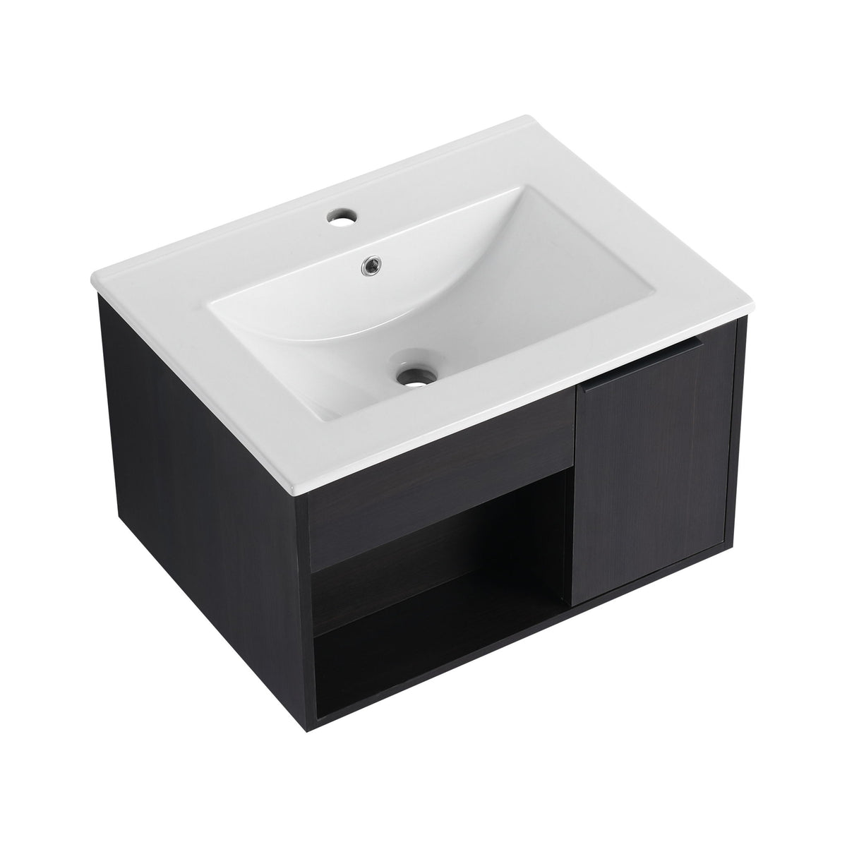 Wall Mounted Floating Bathroom Vanity With Open Shelf & Soft Close Door