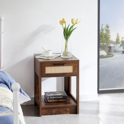 Mesa auxiliar de ratán de 40 cm con cajón, mesita de noche moderna, mesa auxiliar para sala de estar y dormitorio