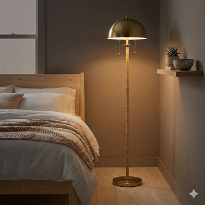 Allure - 2 Light Floor Lamp, Gold, Natural Tube, Double On / Off Pull Chain - Gold / Rattan
