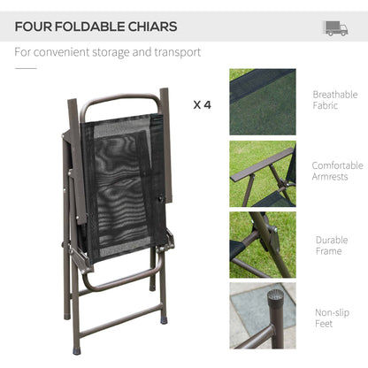 Outsunny - Juego de comedor para patio con sombrilla, sillas plegables y mesa de comedor, juego de muebles para patio exterior
