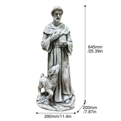St. Francis Of Assisi Religious Garden Statue With Bird And Fawn For Patio And Lawn - Antique Gray