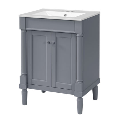 Bathroom Vanity With Top Sink, 2 Tier Storage Cabinet