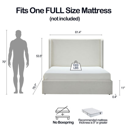 Carmen - Full Size Upholstered Wingback Bed - Ivory