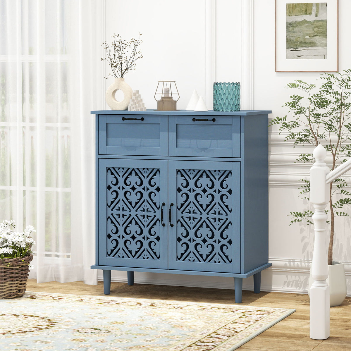2 Door 2 Drawer Cabinet, American Furniture, Suitable For Bedroom, Living Room, Study - Blue
