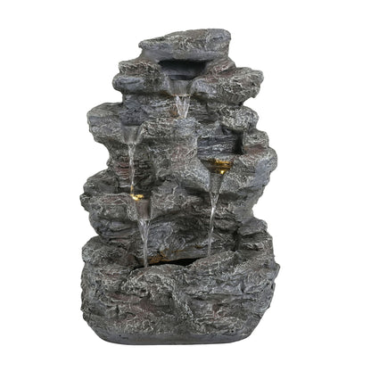 Concrete Rock Waterfall Fountain With LED Lights, Outdoor Garden Decor