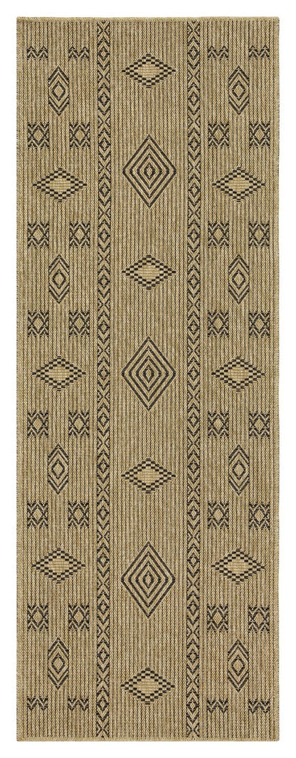 Alfombra Earth de 80 x 220 cm para interior y exterior, color yute y negro