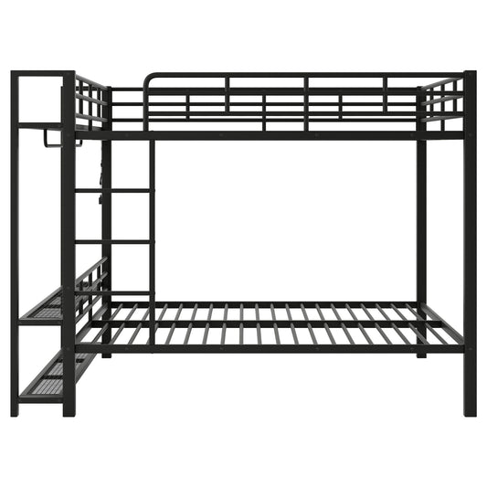 Bunk Bed With Storage Shelves, Clothes Hooks, LED Light