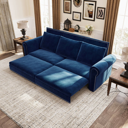 Pull Out Sofa Bed 3 In 1 Convertible Sleeper Sofa With Nailhead Trim & Rolled Arm, Multi Functional