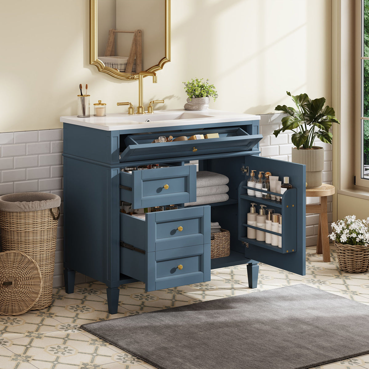 Bathroom Vanity With Top Sink, 2 Drawers And Tip Out Drawer