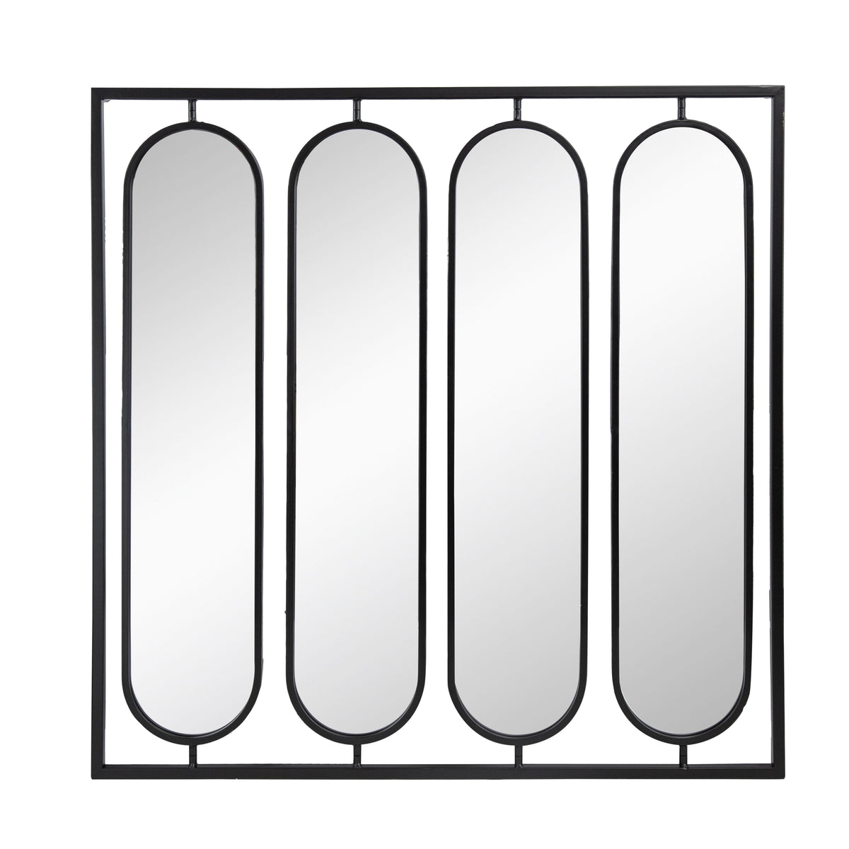 Large 4 Oval Wall Mirror With Square Frame, Home Decor For Living Room, Bedroom, Entryway, Office - Black