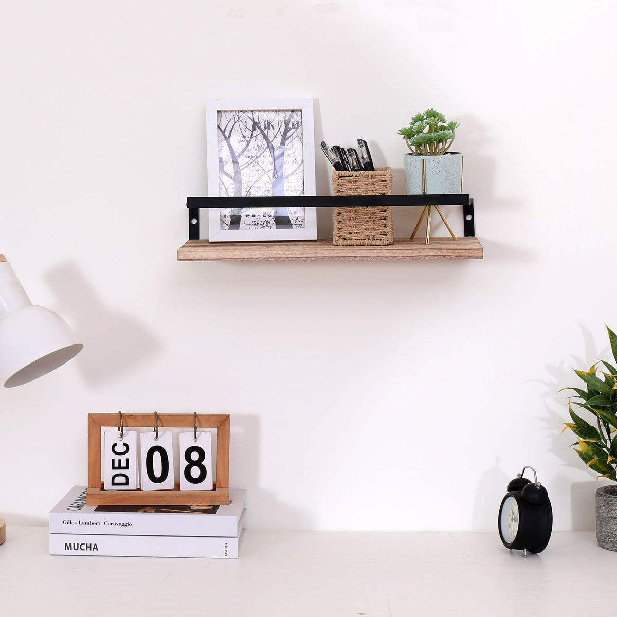 Floating Shelves, Long Wall Shelves (Set of 2) Wall Mounted Shelves With Brackets For Bedroom - Natural Wood