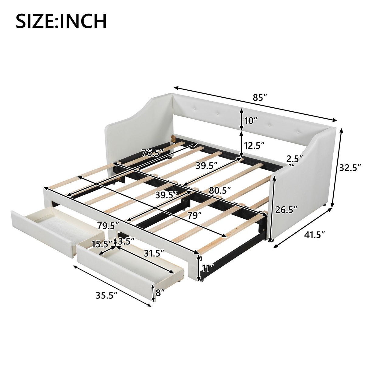 Upholstered Daybed With 2 Drawers