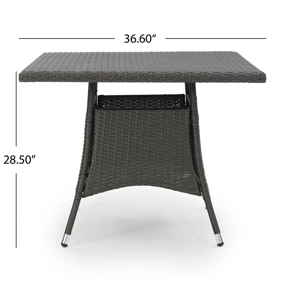 Outdoor Rattan Square Dining Table With 4 Legs - Gray