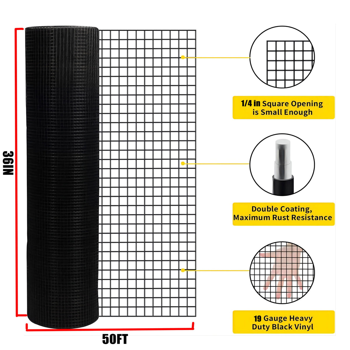 Vinyl Coated Hardware Cloth 19 Gauge Welded Wire Fence For Poultry Netting And Chicken Coop - Black