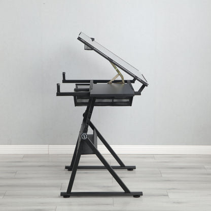 Mesa de dibujo e impresión de vidrio templado ajustable con silla