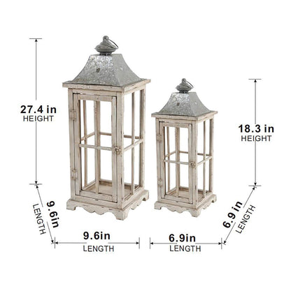 Wooden Candle Lantern Decorative, Hurricane Lantern Holder Decor For Indoor Outdoor, Home Garden - Ivory