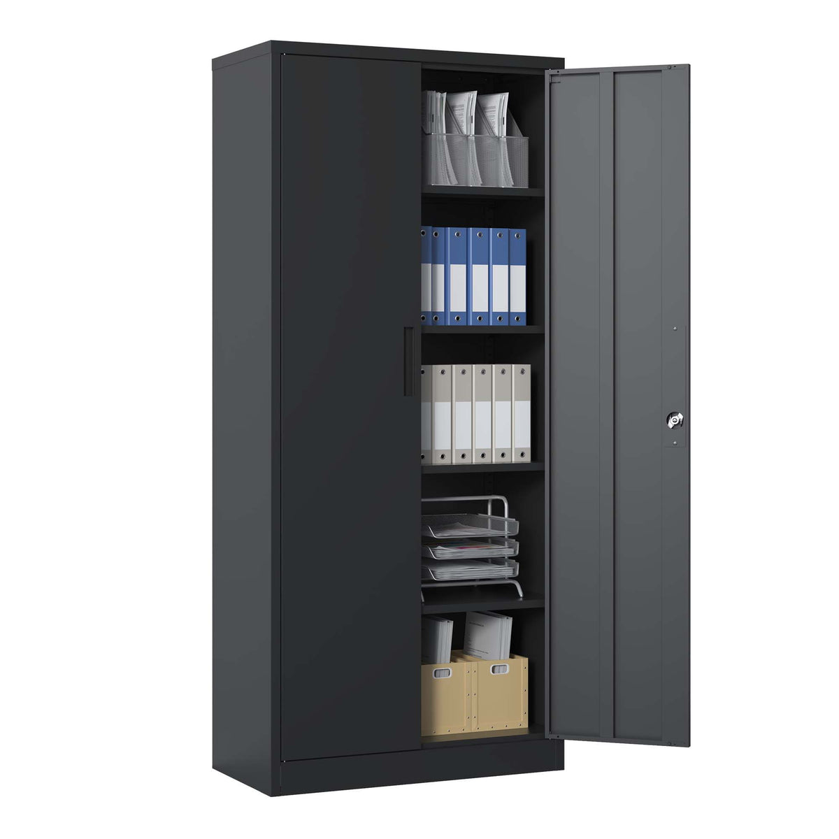 Heavy Metal Garage Storage Cabinet With Locking Doors, Steel, Adjustable Shelves