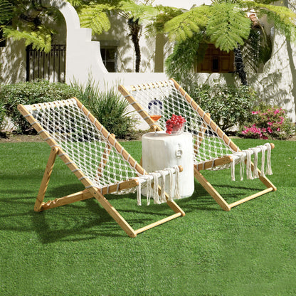 Bamboo Weaving Chair Set With Handwoven Rope For Patio And Living Spaces - Natural