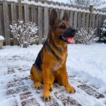 Realistic German Shepherd Statue, Weather Resistant Outdoor Garden Sculpture - Brown / Black