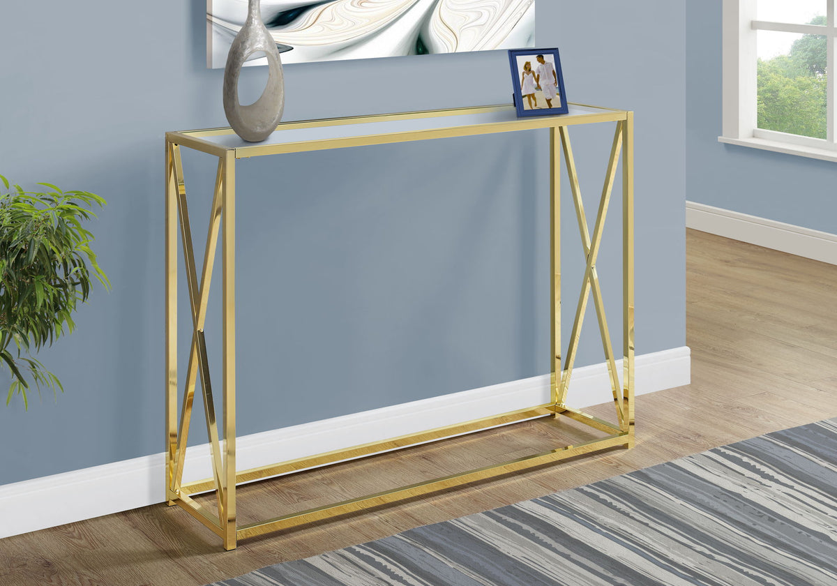 Consola decorativa para entrada, contemporánea y moderna, dorada
